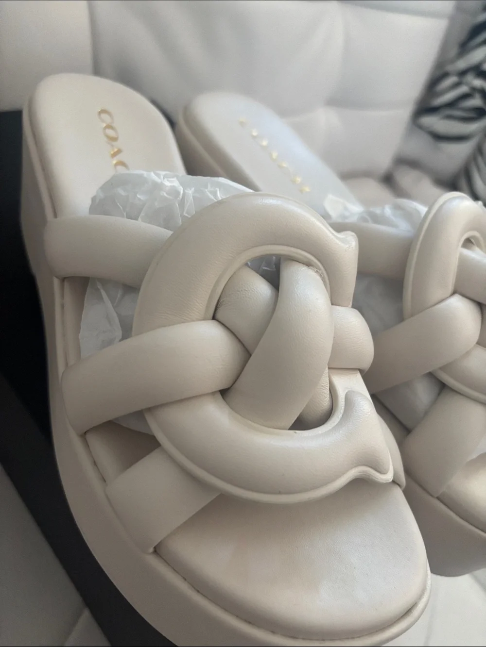 Coach Cream Knotted Slide Mules - Picture 7 of 9